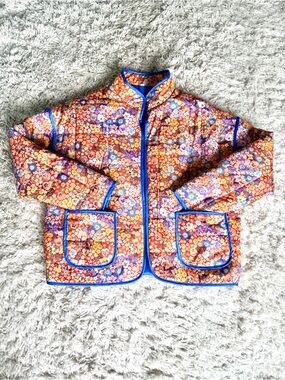 Floral Quilted Jacket w/ Blue Trim